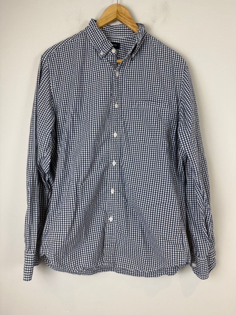 J. Crew Navy and White Gingham Button-Down Shirt Size Medium